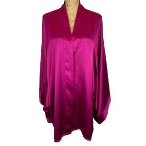 Victoria's Secret Hot Pink Satin Kimono Robe Mesh Detail Missing Belt Size XS/S
